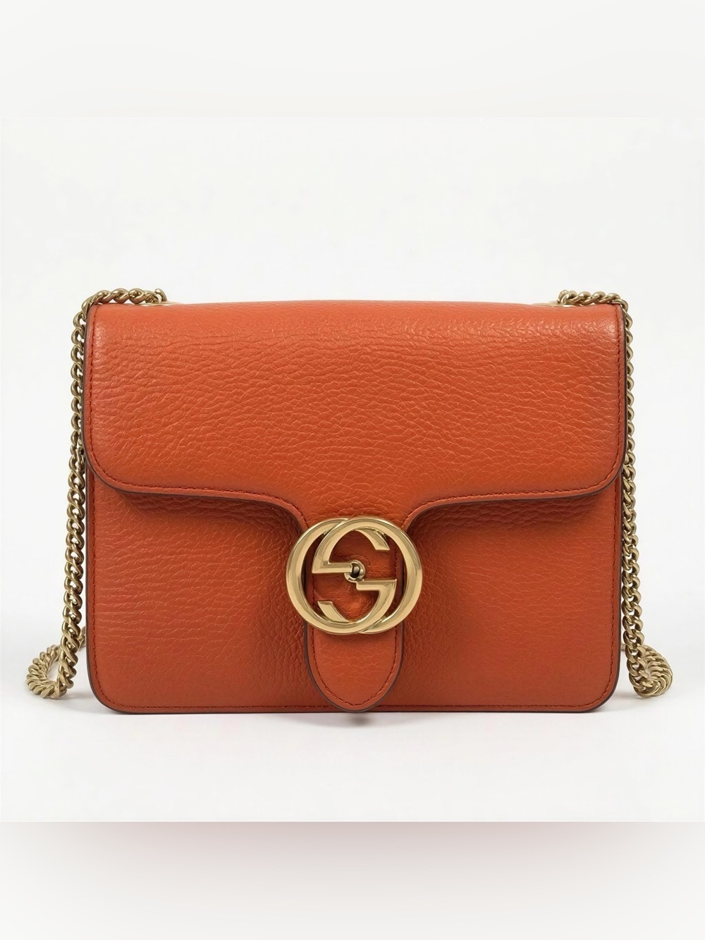 Gucci Orange Leather Crossbody with Gold GG Closure